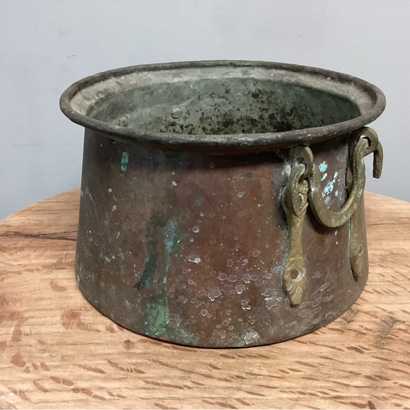 🟡 Vintage (Antique - ?)Copper Pot - Brass Handles - Beautiful Patina - Rare - Picture 4 of 14